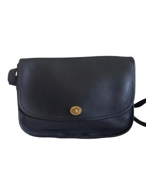 Vintage Coach City Bag Black Leather Crossbody With Gold Turn Lock